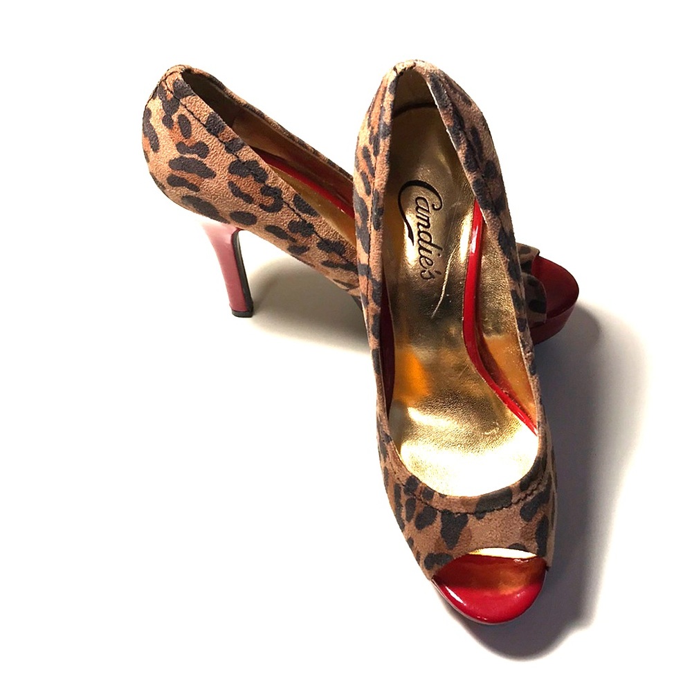 NEW!! Candies Leopard and red peek toe heels
